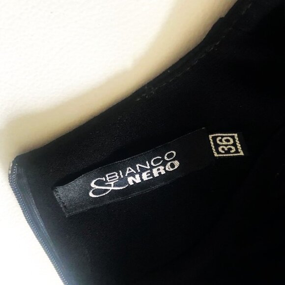 BIANCO NERO Black Fit and Flare Multi-layered Party Dress Floral Appliques Sz S - Picture 6 of 7